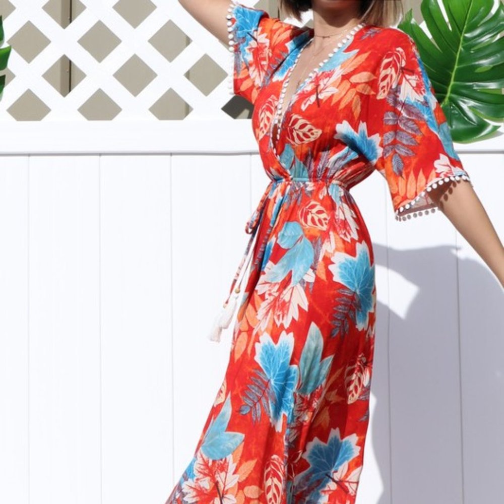Modest Fall Maxi Dress, Burnt Orange Floral Dress